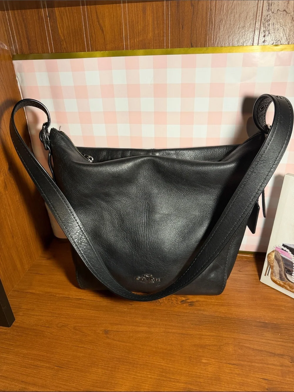 Coach Black Leather Shoulder Hobo Bag